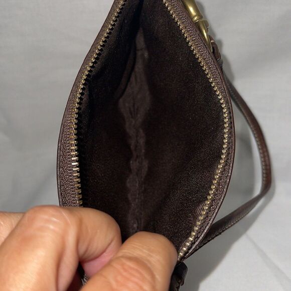 Coach Brown Signature Canvas Leather Trimmed Wristlet Small Purse - Picture 8 of 13